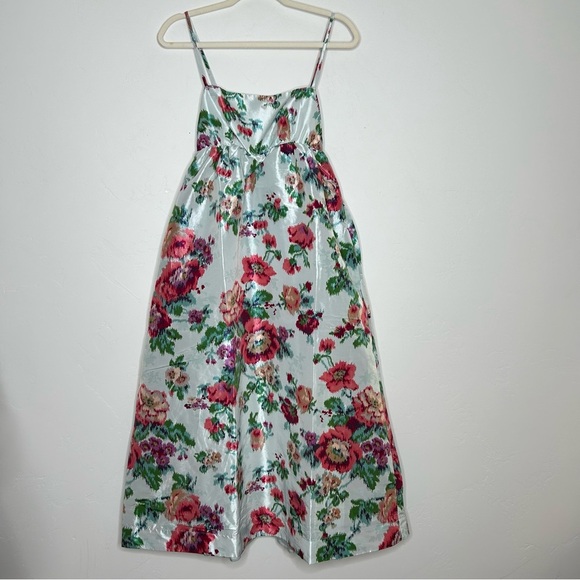 NWT BHLDN Apron-Top Jacquard Midi Dress Floral Spaghetti Strap Dress Size Small - Picture 5 of 15